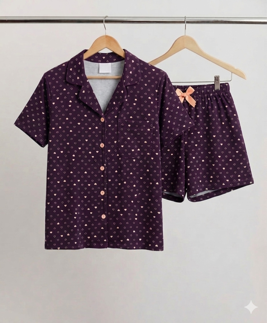 Midnight Hearts Short Pajama Set